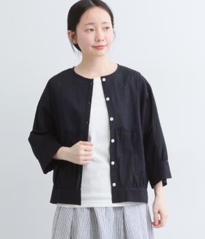 コットンミラクルウェーブ　ギャザーカーディガン(ネイビー-F)