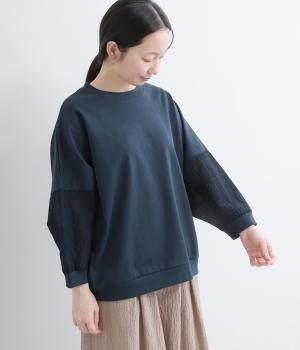 コットン天竺　刺繍スリーブドルマンプルオーバー