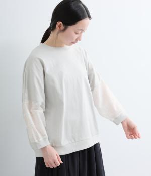 コットン天竺　刺繍スリーブドルマンプルオーバー(アイスグレー-F)