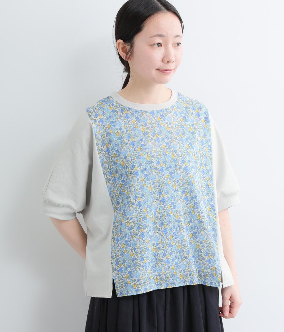 コットン天竺　リバティプリント切替プルオーバー(サックス（小花）-F)