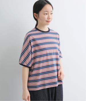 コットンボーダー　パフスリーブプルオーバー