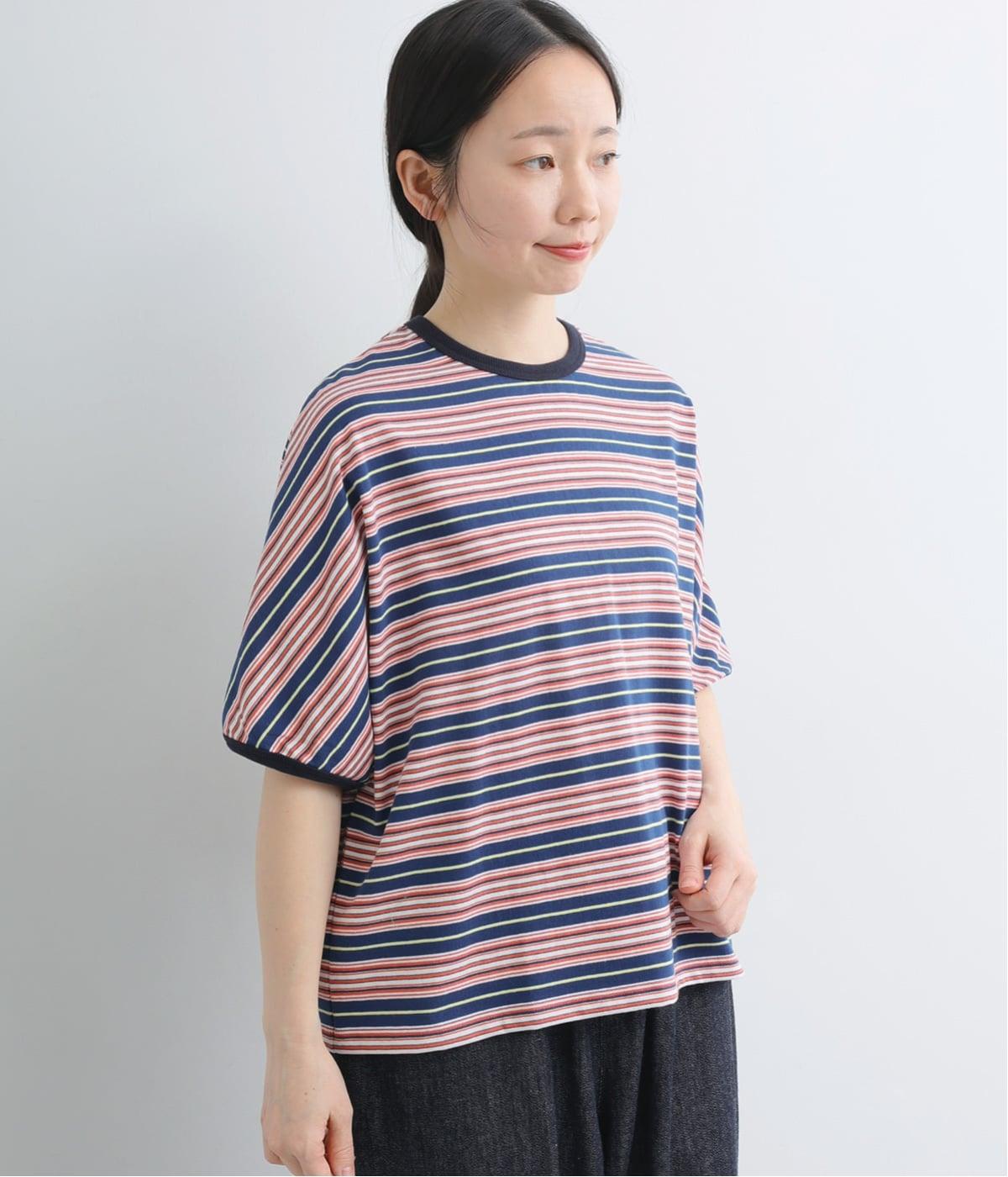 コットンボーダー　パフスリーブプルオーバー(オフ-F)