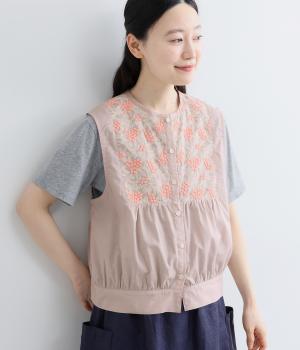 コットンローン刺繍ベスト(ピンク-F)