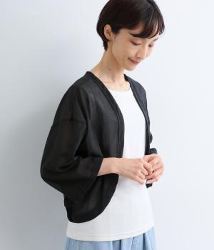 コットンシフォン8分袖ジレ(ブラック-F)