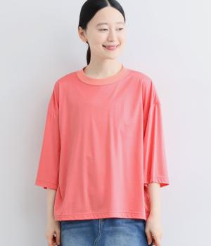 接触冷感　6分袖ワイドTシャツ(ピンク-F)