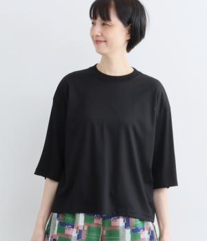 接触冷感　6分袖ワイドTシャツ(ブラック-F)