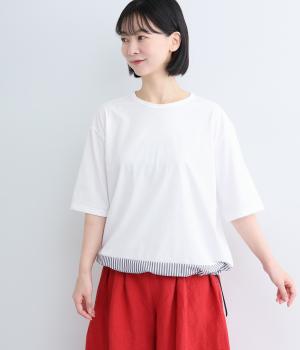 ストライプ切替ドローコードTシャツ（オフ・F）