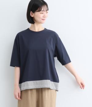 ストライプ切替ドローコードTシャツ（ネイビー・F）