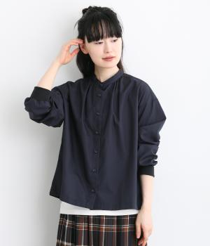 【toujours ensemble】長袖ドロップショルダーギャザーブラウス（ダークネイビー・F）