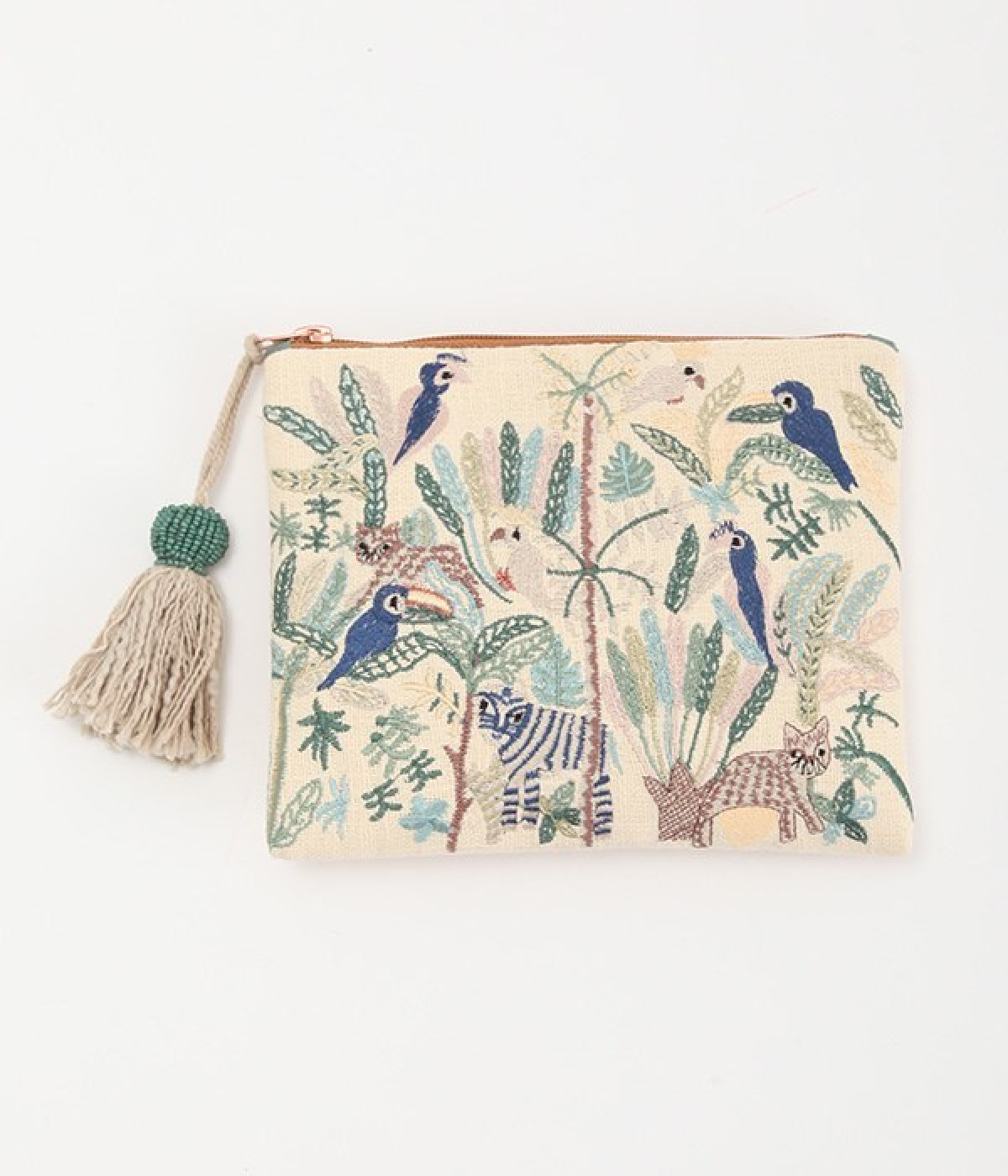 ジャングル刺繍ポーチ(アイボリー-ONESIZE)