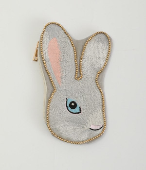 うさぎ刺繍ポーチ(グレー-ONESIZE)