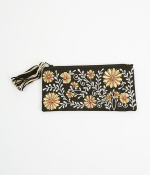 ビーズ刺繍横長ポーチ(ブラック-ONESIZE)