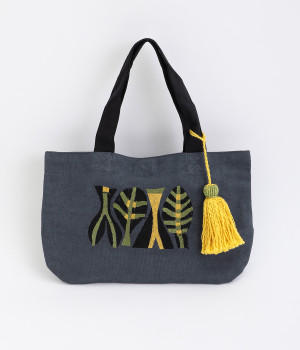 CHIZURI刺繍フラットミニバッグ(葉っぱ)(イエロー-ONESIZE)