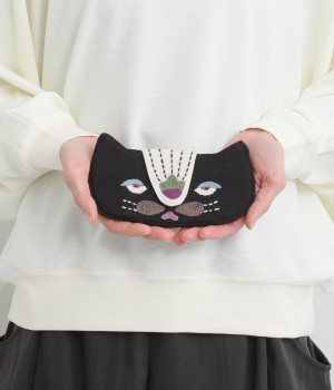 ネコ刺繍メガネケース(ブラック-ONESIZE)