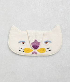 ネコ刺繍メガネケース(ナチュラル-ONESIZE)
