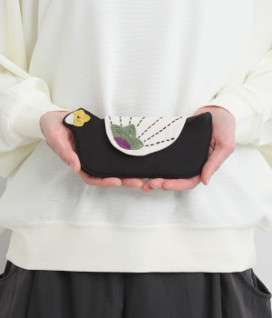 トリ刺繍メガネケース(ブラック-ONESIZE)