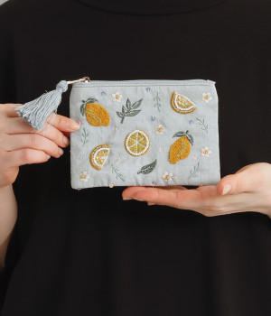 レモン刺繍ポーチS(ライトブルー-ONESIZE)