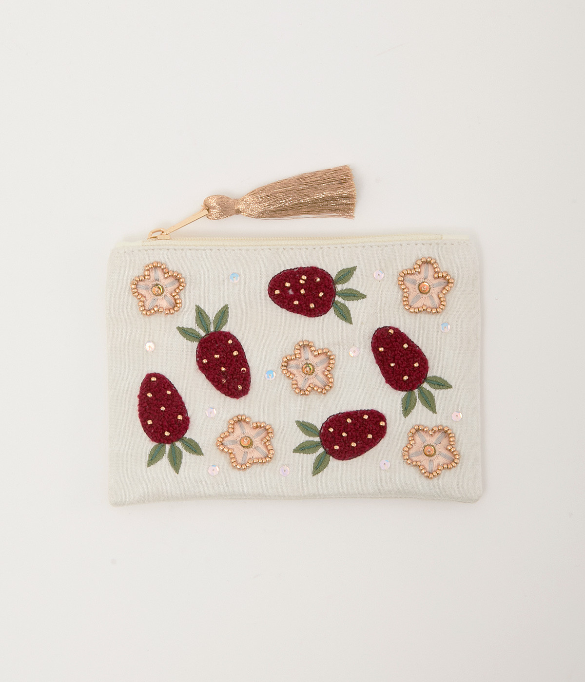いちご刺繍ポーチS(アイボリー-ONESIZE)