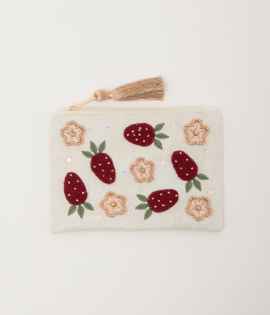 いちご刺繍ポーチS(アイボリー-ONESIZE)