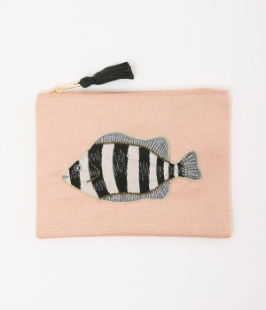 フィッシュ刺繍ポーチ(ピンク-ONESIZE)