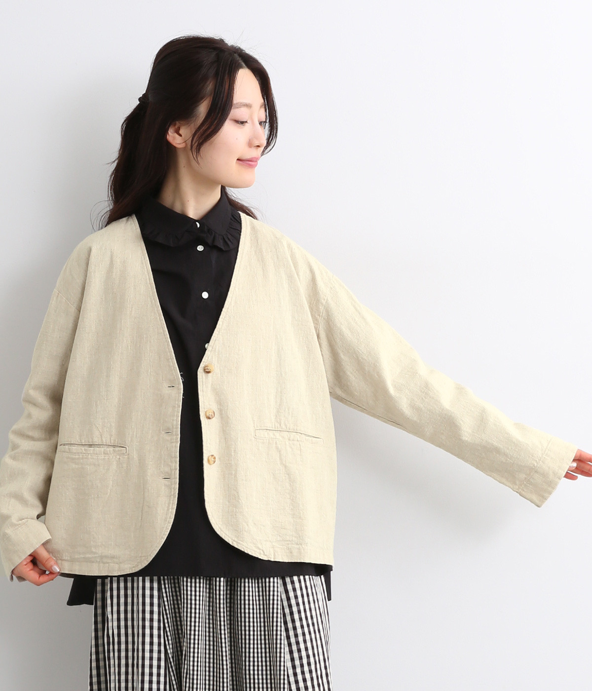 ワンウォッシュリネンジャケット(ナチュラル-ONESIZE)