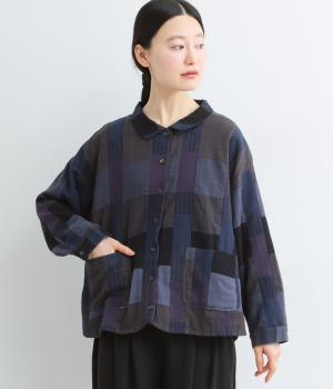 ゼロから紡ぎ余白をつなぐカディパッチワークシャツジャケット(ネイビー-F)
