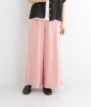 ナチュラルリネンワイドパンツ(ピンク-ONESIZE)