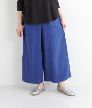 ナチュラルリネンワイドパンツ(ブルー-ONESIZE)