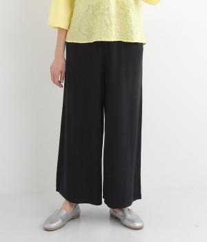 ナチュラルリネンワイドパンツ(ブラック-ONESIZE)