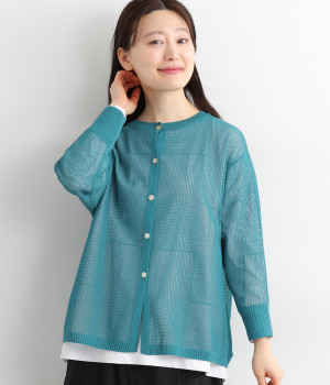 透かし編みニット2wayカーディガン(ブルー-ONESIZE)