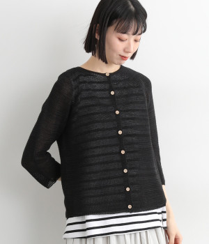 さらっと和紙ホールガーメント(R)ニットカーディガン(ブラック-ONESIZE)