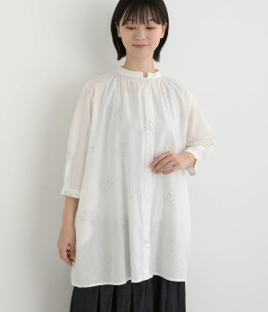 バード刺繍コットンロングシャツ(ホワイト-ONESIZE)