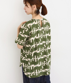 CHIZURI CATプリントコットンブラウス(ホワイト-ONESIZE)