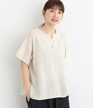 ぽこぽこボーダー・ドビーブラウス(ナチュラル-ONESIZE)