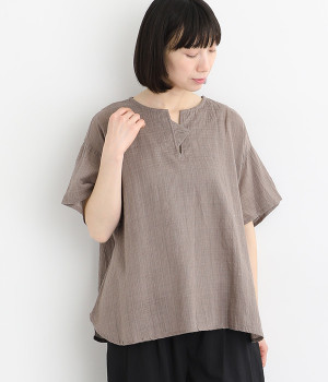 ぽこぽこボーダー・ドビーブラウス(グレー-ONESIZE)