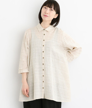 ぽこぽこボーダー・ドビーロングシャツ(ナチュラル-ONESIZE)