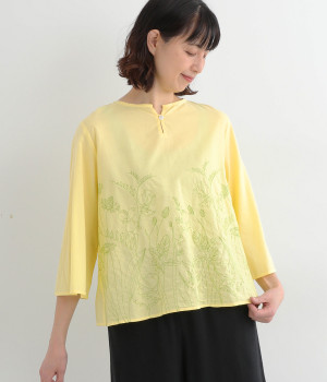 ボタニカル刺繍コットンブラウス(イエロー-ONESIZE)