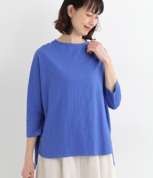 コットンスラブ天竺Tシャツ(ブルー-ONESIZE)