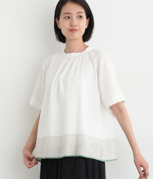 カディ・グラデーションボーダー・セルビッチギャザーブラウス(ナチュラル-ONESIZE)