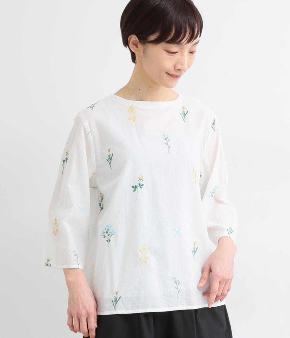 お花とトンボ刺繍コットンブラウス(ホワイト-F)