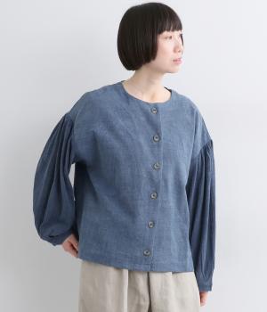 ゆらゆらスラブストーンウォッシュギャザースリーブブラウス