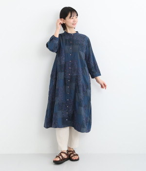 shikakuiパッチワークシャツワンピース(ネイビー-ONESIZE)