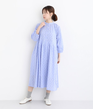 フローラルカットジャカードコットンワンピース(ブルー-ONESIZE)