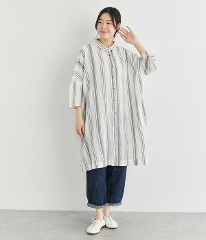shima-shimaドビー・クリンクルシャツワンピース(ナチュラル-ONESIZE)