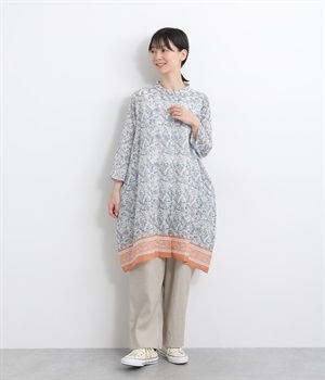 sawayaka更紗プリントシャツワンピース(ナチュラル-ONESIZE)