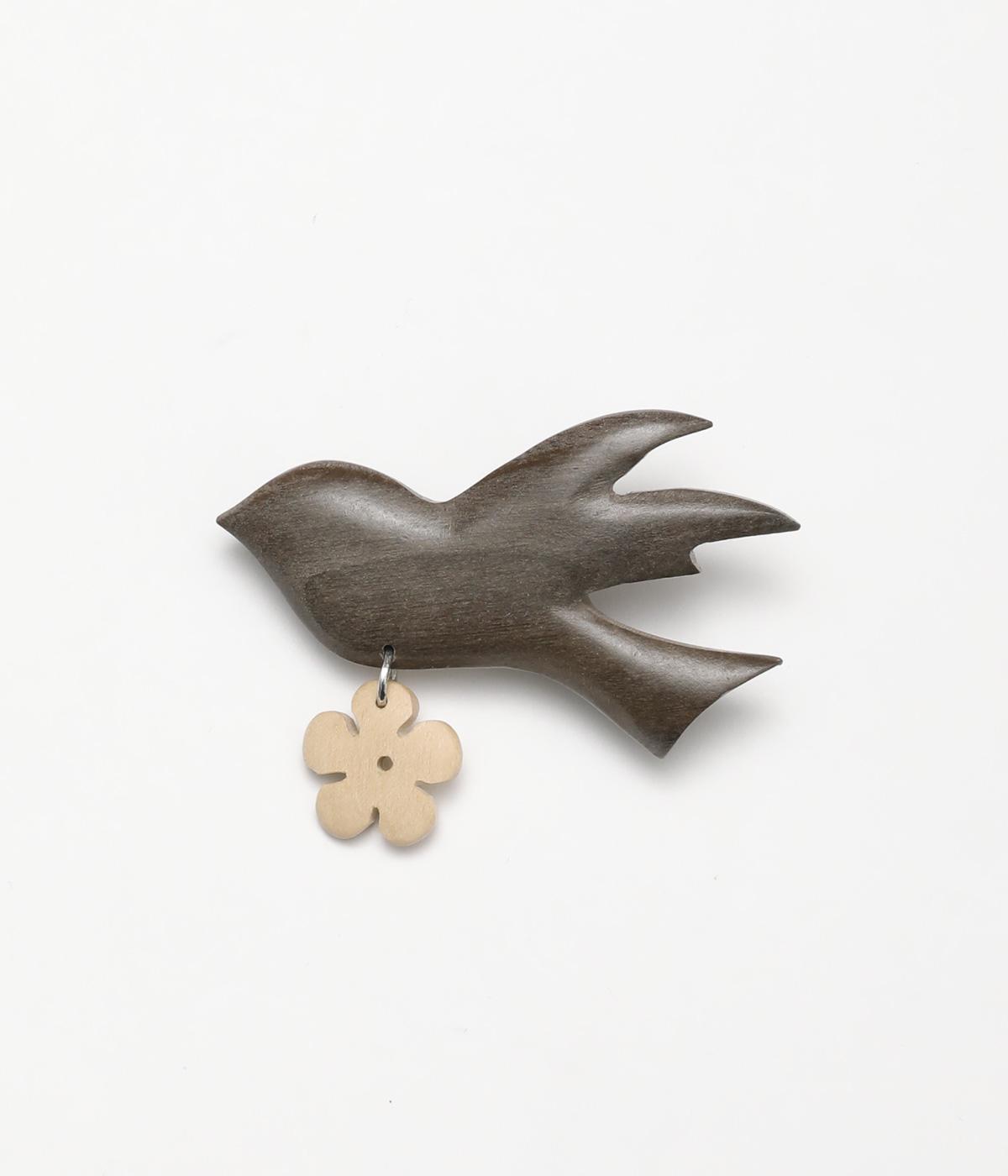 ウッドバード&フラワーブローチ(グレー-ONESIZE)