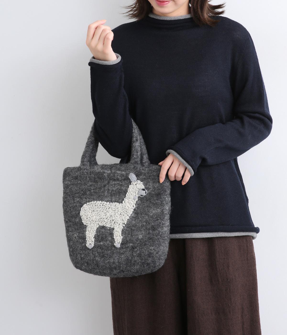 アルパカ刺繍フェルトバッグ(グレー-F)