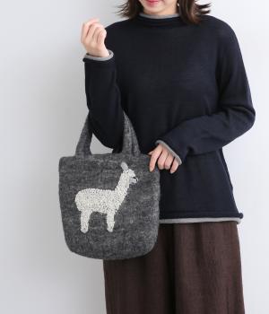 アルパカ刺繍フェルトバッグ(グレー-F)