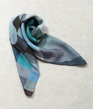 幾何学柄プリントスカーフ(ブルー-ONESIZE)