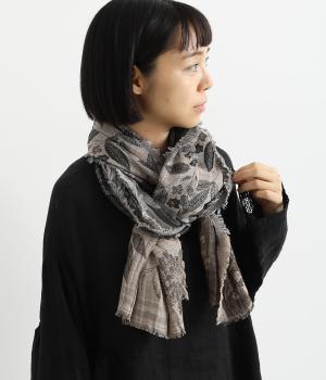 花柄ジャカードショール(ブラック-ONESIZE)